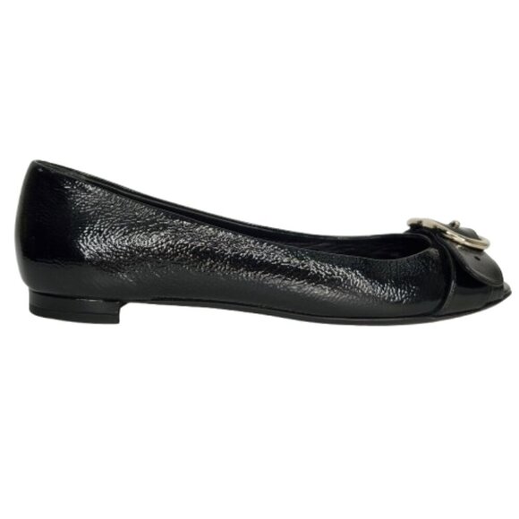 Gucci Salandia GG Logo Patent Leather Peep Toe Flats - Picture 1 of 9